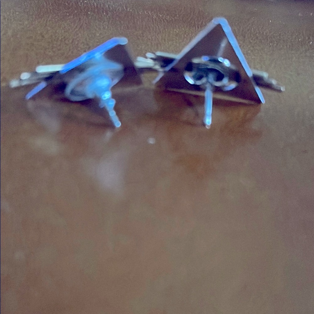Mid century Modernistic triplet silver  and Gold Triangle Earrings - Picture 4 of 10